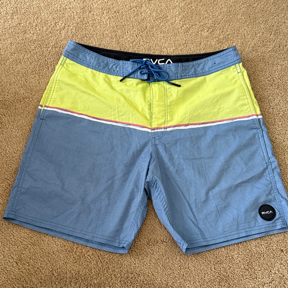 RVCA Lime Green and Blue Board Shorts